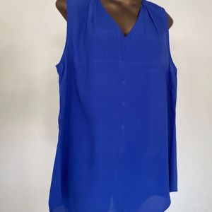 Electric Blue Back Button Sleeveless Top