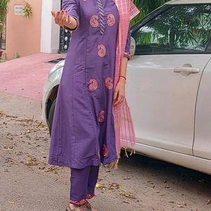 Embroidered Purple Kurta Set