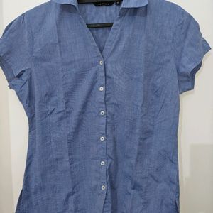 Blue Shirt Half Sleeve Mini Puff