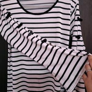 Black And White Striped Top With Cut Out Sleeves