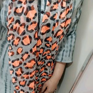 Animal Print Multi Purpose Orange Colour Stole/Sca