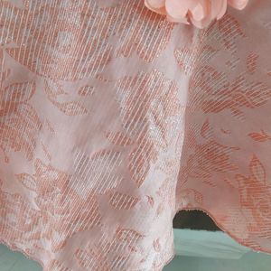 Peach Coloured Rose Patch Neck Design Dress