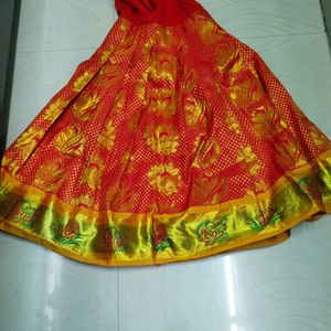 Orange Colour Banarasi Silk Baby Girl Pattu Padava