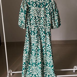 Printed Cut Out Ring Ruched Maxi Dress