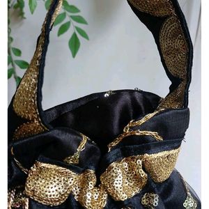 Black Colored Sequence Potli Bag