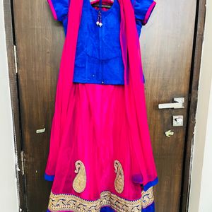 HALF SAREE BLUE PINK