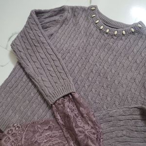 Lavender Woollen Sweater With Net