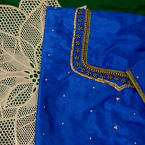 Trending Blue Aari Work Blouse Material