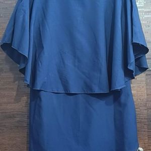 Blue Cape Top With Cold Shoulders