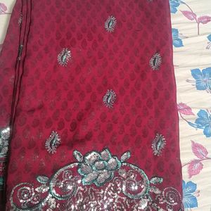 Saree, Color Brinjal, Good Saree Without Blouse