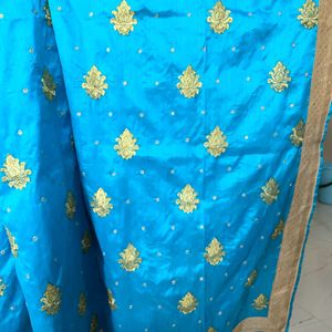 Cyan Blue  Zari Embroidery Saree  With Stone Work