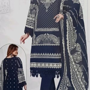 Navy Blue Print Cotton Pakistani Dress