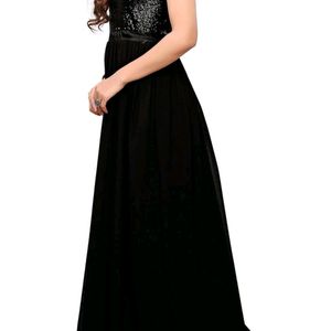 Women Sexy Black Sequence Work Gown Maxi Dress