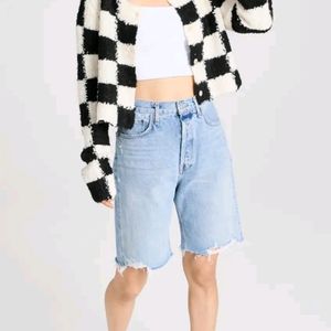 Checked Knit Crop Cardigan