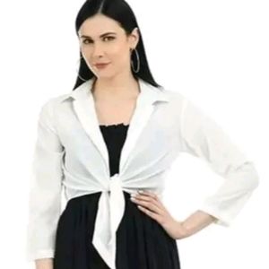 White Colour Cotton Node Shrug Jacket