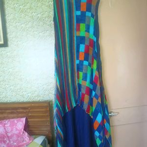 Blue Gown With Multicolour Jacket