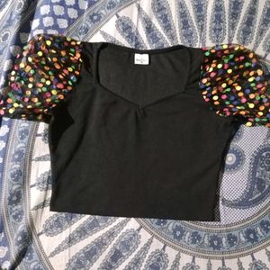 Black Crop Top With Puffy Sleeve