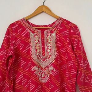 Pink Printer Women Kurta