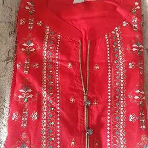 Anouk Kurta Set Hot Red Color With Golden Print