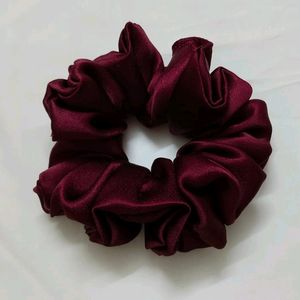 Maroon Satin Fluffy Scrunchie