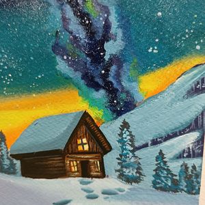 Cottage Snow Painting On A5 Sheet