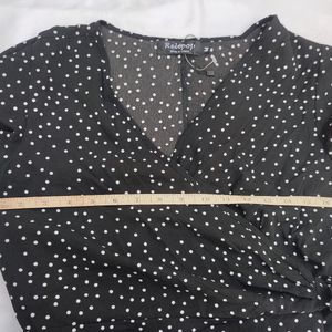 Relipop Polka Dot Black Wrap Up Dress