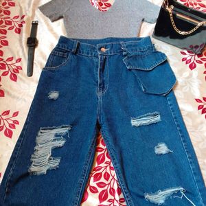 Give Offers👍/High Waist Denim With Cute side Po