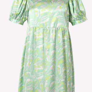 Green Abstract Print Fit & Flare Dress