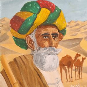 A Camel Man at Thar Desert India Painting