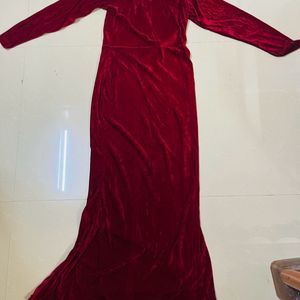 Women Long Maroon Split Bodycon Dress