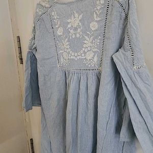 ZARA EMBROIDERED LIGHT BLUE TUNIC DRESS