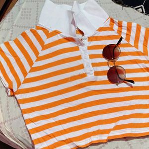 Orange And White Crop Tee