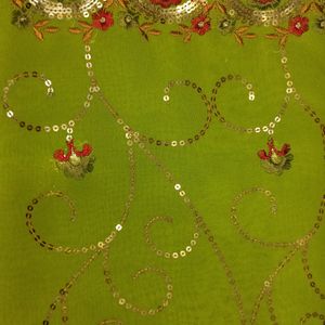 GREEN SEQUIN WORK EMBROIDED SAREE