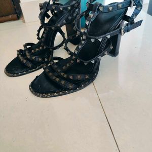 Real Leather Studded Sandals 10cm Heel