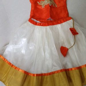 Orange/ Offwhite Partywear Skirt & Top