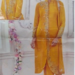 Designer Applique Work Mustard Pakistani Suit Set