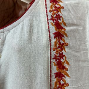 Sangria Off White Embroidery Kurtha