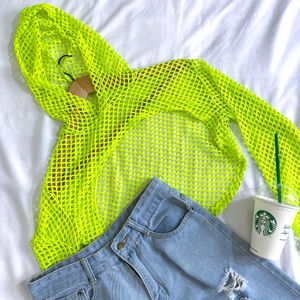 Pinterest Neon Crop Fisher Net Hoodie Top