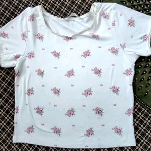 Cute Little White And Pink Floral Crop Top