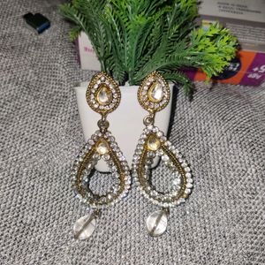 Gold Plated White Diamond Earrings