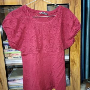 Maroon Crochet Puff Sleeve Top