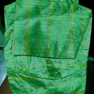 Women Saree Green Polycotton With Stitched Blouse