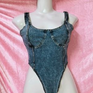 Denim Strechable Corset Bodysuit