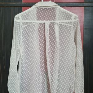 Stylish Dotted White Transparent Shirt