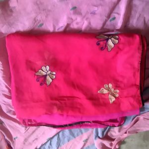 Pink Saree With Butterflies Design