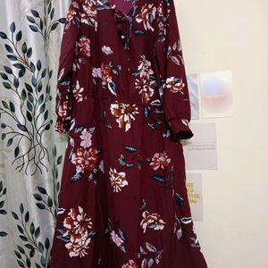 Bossini Knee Length Maroon Dress