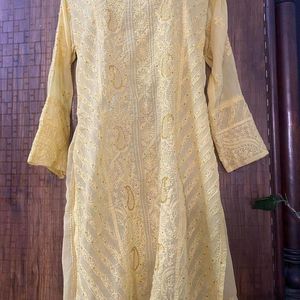 Yellow Chikankari Embroidered Kurta