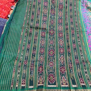 Pure Silk Khandua Ikkat With Beautiful Handblock