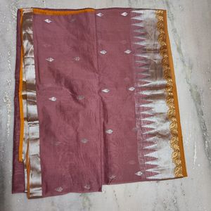 Silver Zari Cotton Saree With Blouse