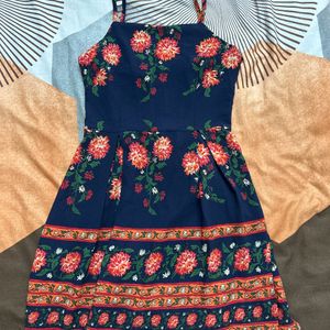 Navy Blue Floral Printed Mini Dress